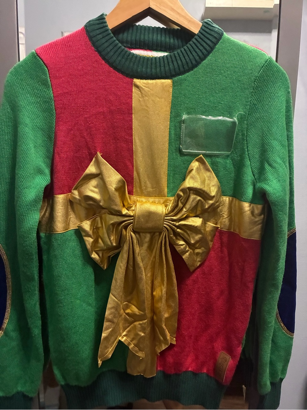 Tipsy Elves Green, Red & Gold Bow Crewneck Sweater